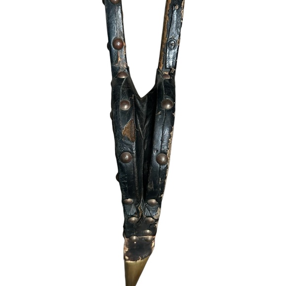 Antique Fireplace Dutch Bellows Copper Hammered Medieval Scene Wood/Leather - Picture 5 of 6